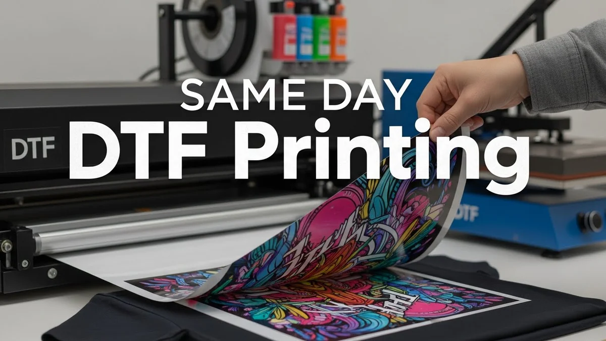 Same-day t-shirt printing in progress at the press at Delaware County Shirt Printing, Upper Darby PA